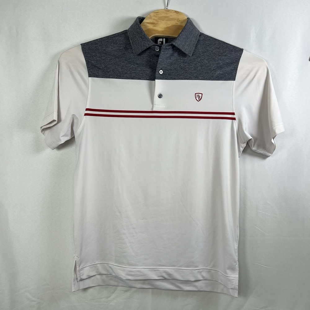 FootJoy Polo Shirt Mens Small White Striped Golf Short Sleeve